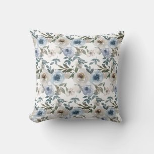 Elegant Soft Dusty Blue Watercolor Florals for Throw Pillow
