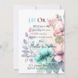 Elegant soft floral gender reveal invitation