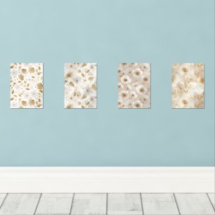 Elegant Soft Gold Flower White Floral Pattern Wall Art Sets