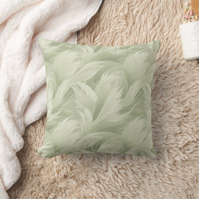 Elegant Soft Green Feathers Throw Pillow (Blanket)