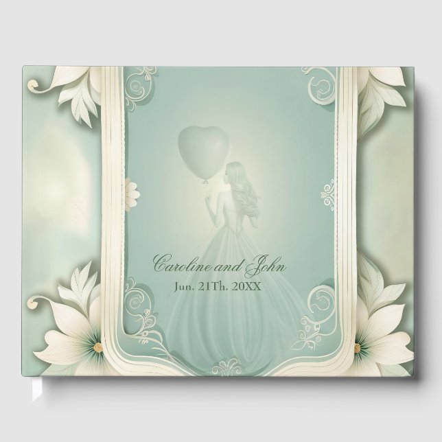Elegant soft green floral design. guest book (Front)