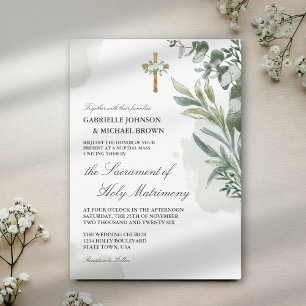 Elegant Soft Green Floral Nuptial Mass Wedding Invitation