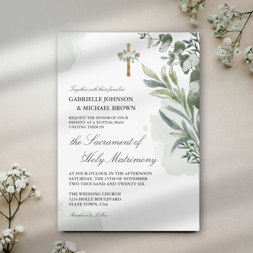 Elegant Soft Green Floral Nuptial Mass Wedding Invitation