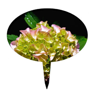 Elegant soft green pink floral hydrangeas cake topper