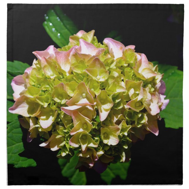 Elegant soft green pink floral hydrangeas napkin (Front)