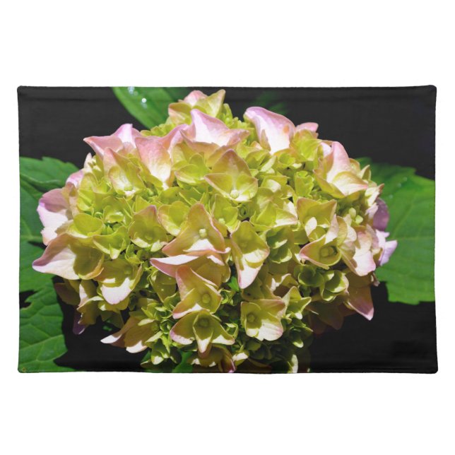 Elegant soft green pink floral hydrangeas placemat (Front)