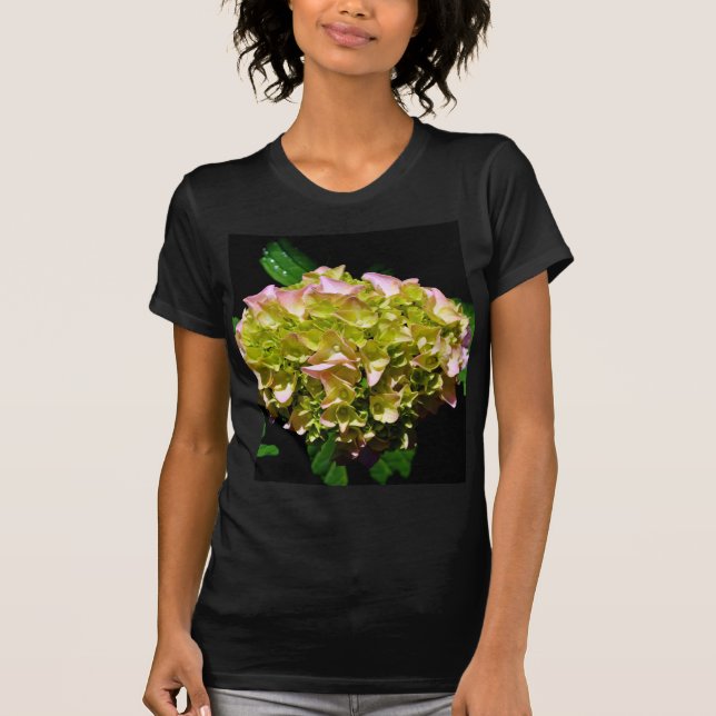 Elegant soft green pink floral hydrangeas T-Shirt (Front)