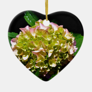 Elegant soft green pink green floral hydrangea ceramic ornament