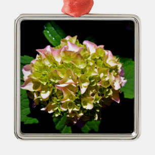 Elegant soft green pink green floral hydrangea metal ornament
