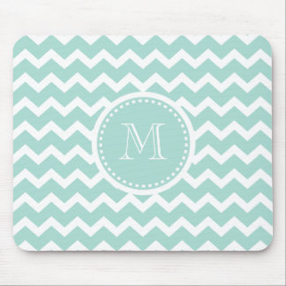 Elegant Soft Green Retro Chevron Zig Zag Monogram Mouse Pad