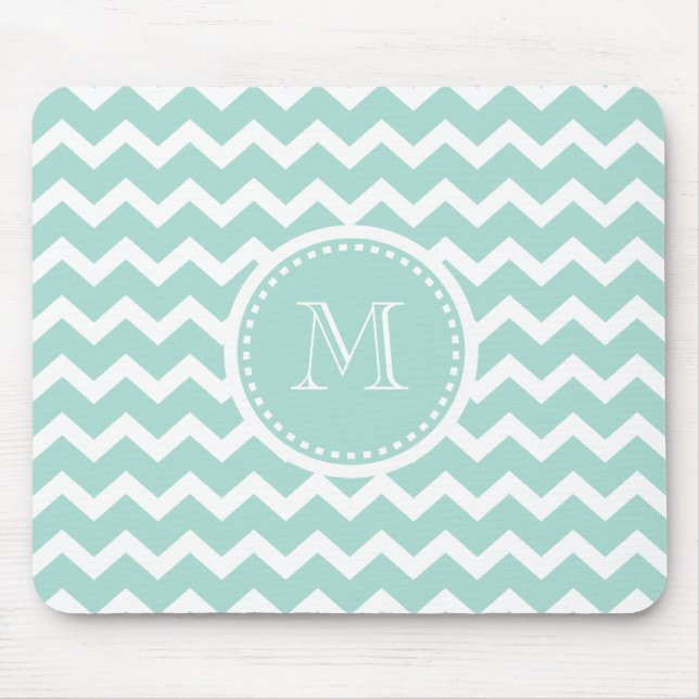 Elegant Soft Green Retro Chevron Zig Zag Monogram Mouse Pad (Front)
