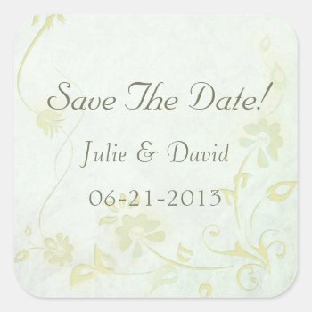 Elegant Soft Green Vintage Save The Date Wedding Square Sticker by Lasting__Impressions at Zazzle