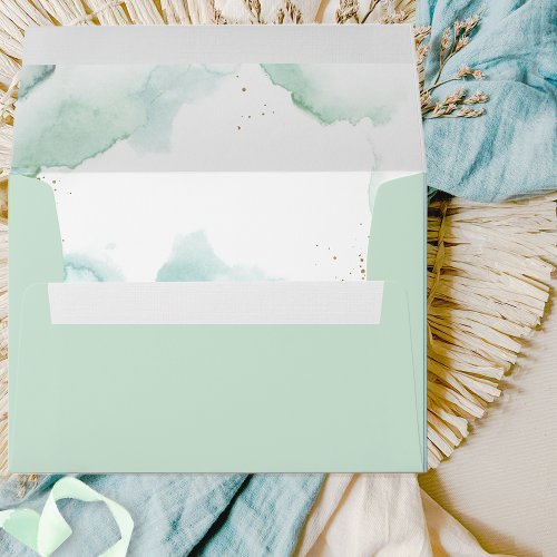 Elegant Soft Green with Watercolor Stains Envelope