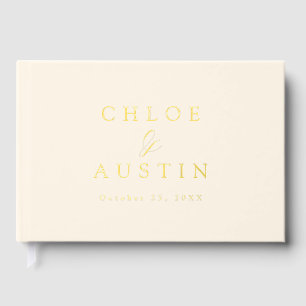 Elegant Soft Ivory and Gold Calligraphy Wedding Foil Guest Book