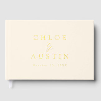 Elegant Soft Ivory and Gold Calligraphy Wedding Foil Guest Book