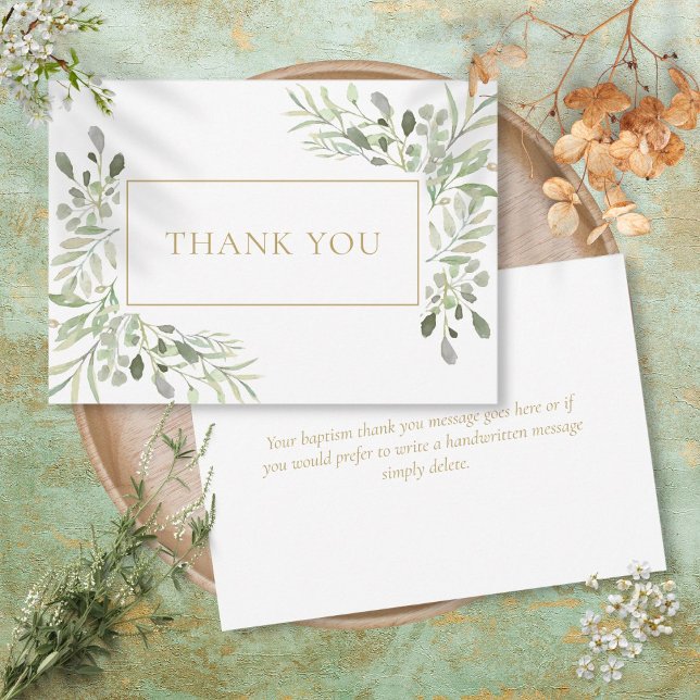 Elegant Soft Leaves Greenery Baptism Thank You (Elegant Soft Leaves Greenery Baptism Thank You)