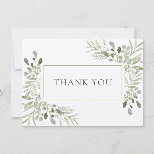 Elegant Soft Leaves Greenery Rustic Thank You Card (Front)