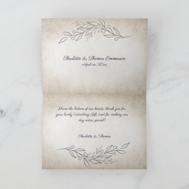 Elegant Soft Leaves Script Wedding Thank You Card (Inside)