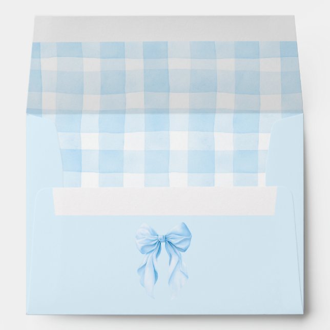 Elegant Soft Light Blue Bow and Gingham Pattern Envelope (Back (Bottom))