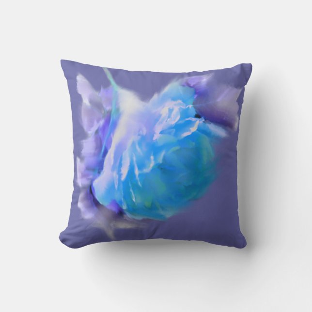 Elegant soft light blue rose with purple  throw pillow (Front)
