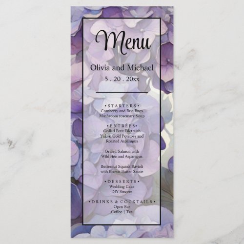 elegant soft light purple floral menu