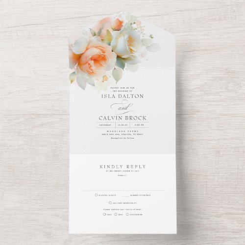 Elegant Soft Light Rose Flowers Boho Wedding All In One Invitation