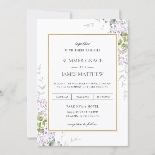Elegant Soft Lilac Purple Floral Greenery Wedding Invitation