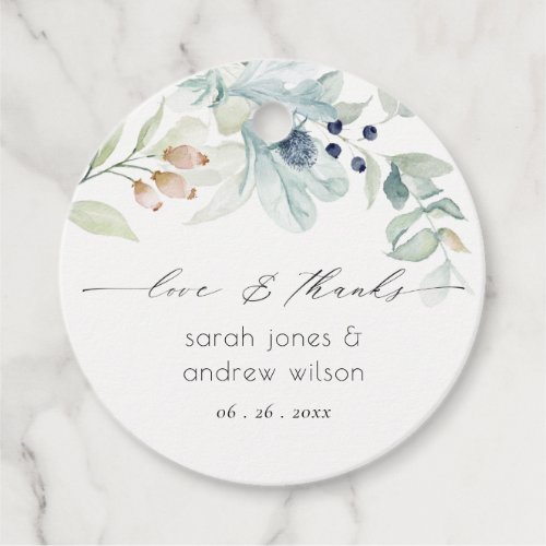 Elegant Soft Pastel Blue Green Foliage Wedding Favor Tags