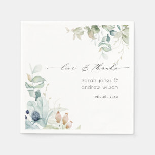 Elegant Soft Pastel Blue Green Foliage Wedding Napkins
