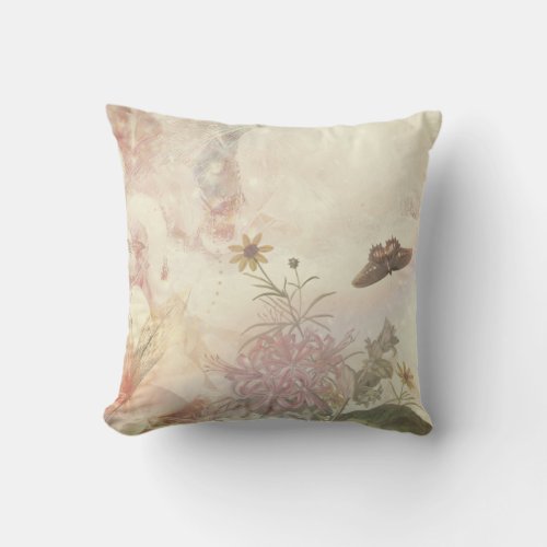 Elegant Soft Pastel Cats Claw Floral Throw Pillow