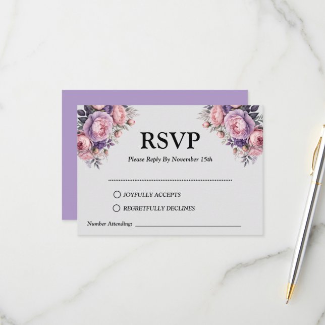 Elegant soft pastel Floral - Customizable RSVP Card (Front/Back In Situ)