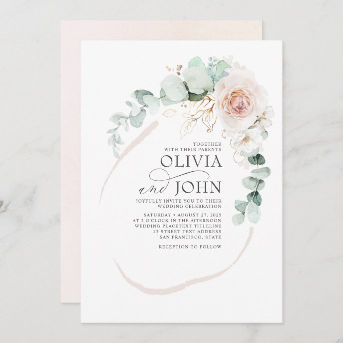 Elegant Soft Pastel Flowers Boho Botanical Wedding Invitation