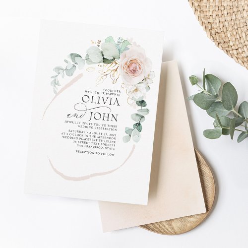 Elegant Soft Pastel Flowers Boho Botanical Wedding Invitation