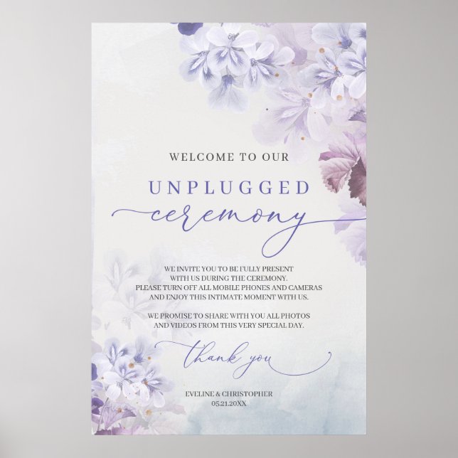 Elegant soft pastel purple boho unplugged ceremony poster (Front)