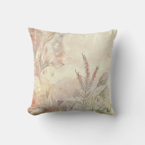 Elegant Soft Pastel Vintage Cottagecore Floral Throw Pillow