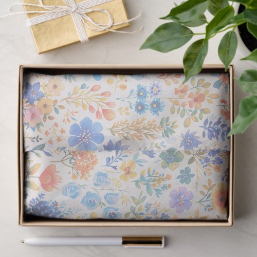 Elegant Soft Pastel Watercolor Botanical Tissue Paper