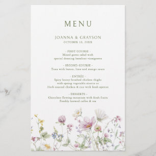 Elegant Soft Pastel Wildflower Botanical  Menu
