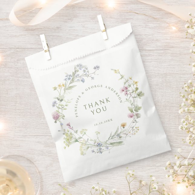 Elegant Soft Pastel Wildflower Botanical Wedding Favor Bag (Clipped)