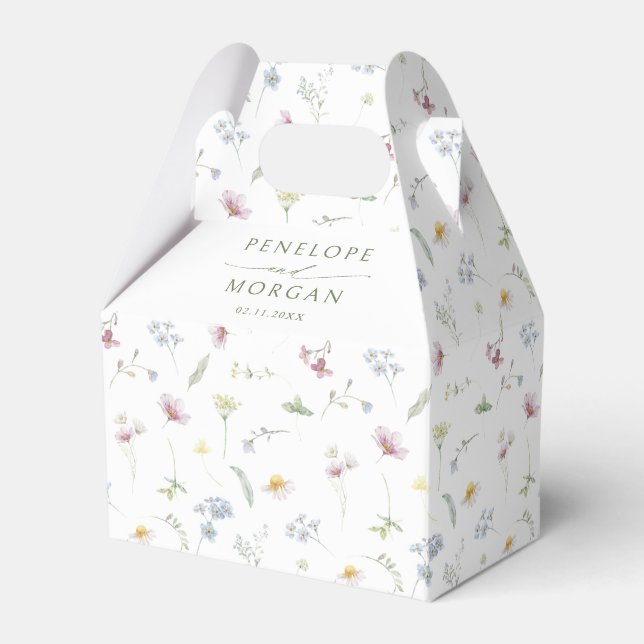 Elegant Soft Pastel Wildflower Botanical Wedding Favor Boxes (Back Side)