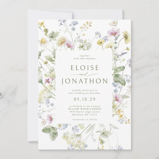 Elegant Soft Pastel Wildflower Botanical Wedding   Invitation (Front)
