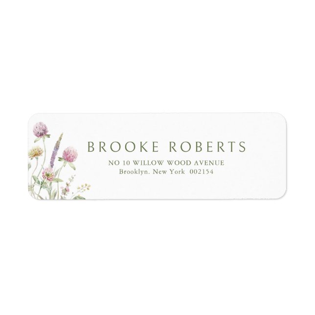 Elegant Soft Pastel Wildflower Botanical Wedding Label (Front)