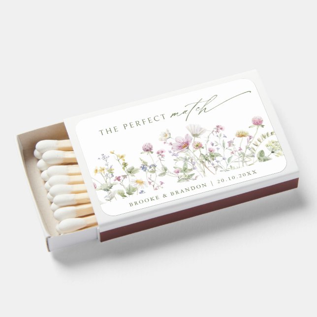 Elegant Soft Pastel Wildflower Botanical Wedding Matchboxes (Front Open)