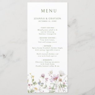 Elegant Soft Pastel Wildflower Botanical Wedding Menu