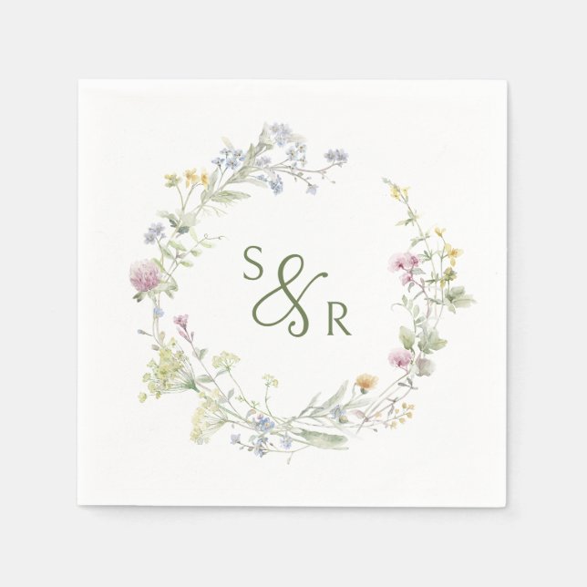 Elegant Soft Pastel Wildflower Botanical Wedding Napkins (Front)
