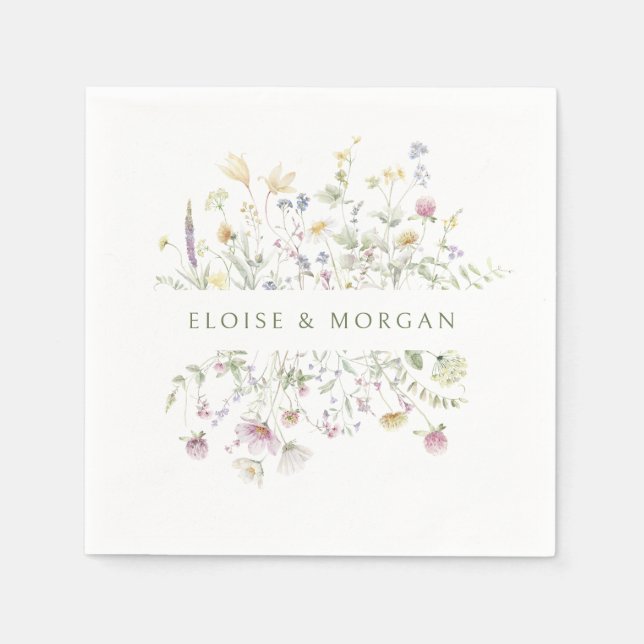 Elegant Soft Pastel Wildflower Botanical Wedding Napkins (Front)
