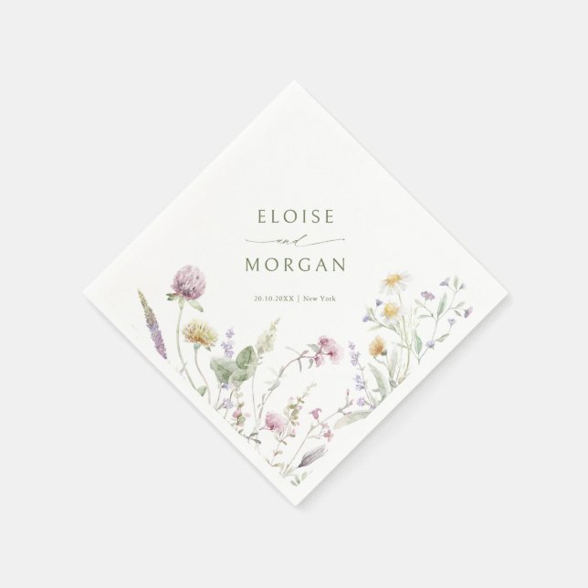 Elegant Soft Pastel Wildflower Botanical Wedding Napkins (Corner)