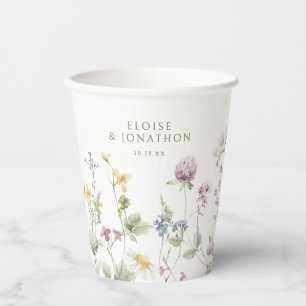 Elegant Soft Pastel Wildflower Botanical Wedding Paper Cups