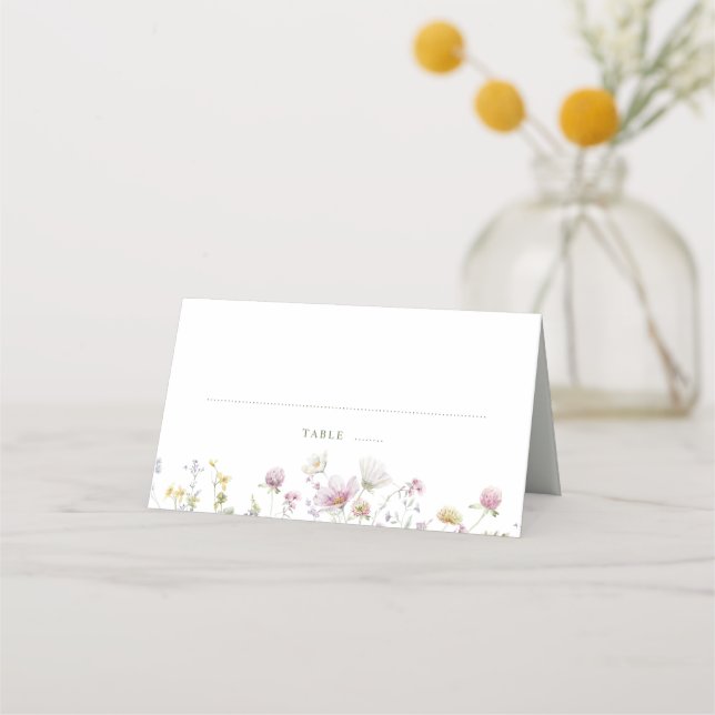 Elegant Soft Pastel Wildflower Botanical Wedding Place Card (Front)