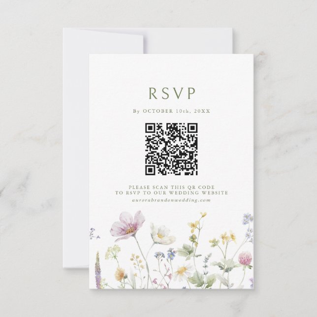 Elegant Soft Pastel Wildflower Botanical Wedding RSVP Card (Front)