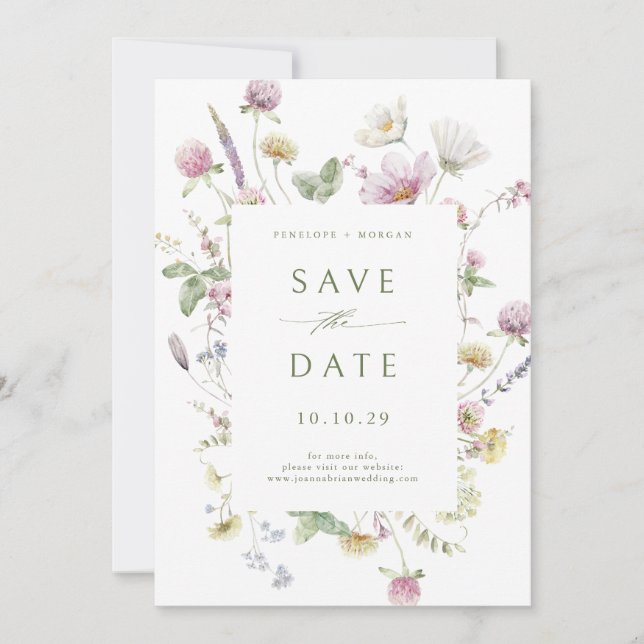 Elegant Soft Pastel Wildflower Botanical Wedding Save The Date (Front)